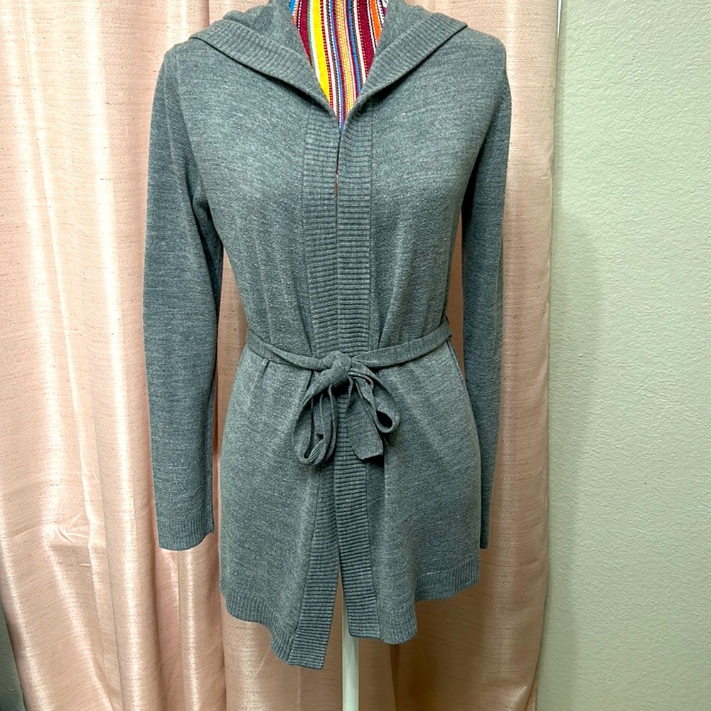 Hooded Grey Belted Cardigan